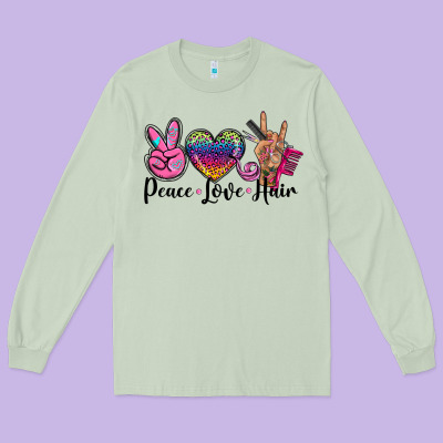 Peace Love Hair Long Sleeve Tee Designed By Barkaloodesign