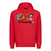 Red love teacher life Premium Hoodie - texasbilliewilder