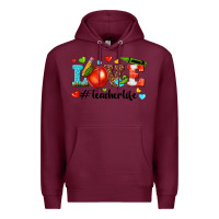 Burgundy love teacher life Premium Hoodie - texasbilliewilder