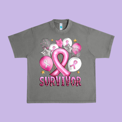 Balloons Cancer Ribbon Survivor Urban Heavy Tee Designed By Artiststas