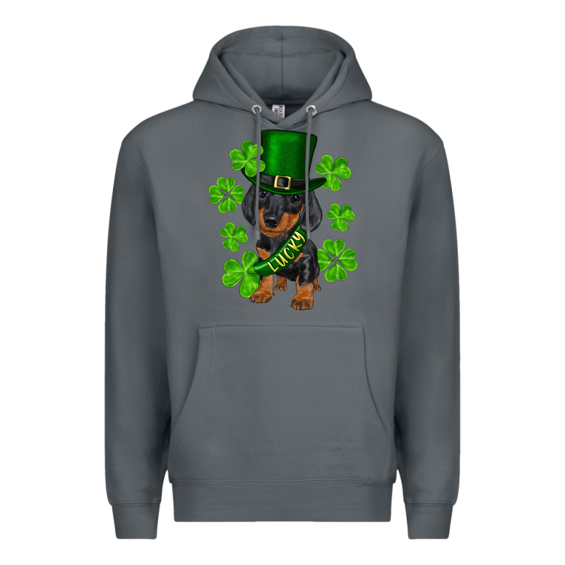 St. Patrick's Day Lucky Dachshund Puppy Premium Hoodie by RanaPortraitStore | Teevron