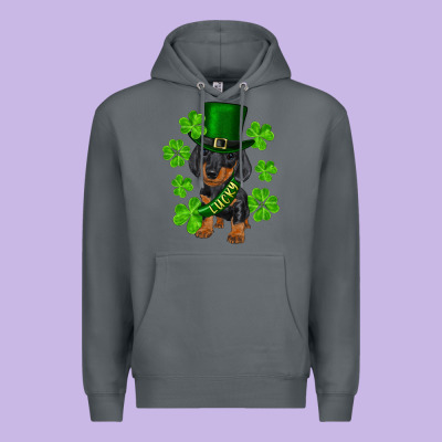 St. Patrick's Day Lucky Dachshund Puppy Premium Hoodie Designed By Ranaportraitstore