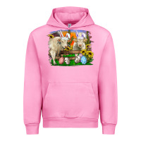 Fuchsia Pink easter farm cows bunny ears and eggs Urban Hoodie - RanaPortraitStore