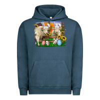 Pigment Midnight Navy easter farm cows bunny ears and eggs Urban Hoodie - RanaPortraitStore
