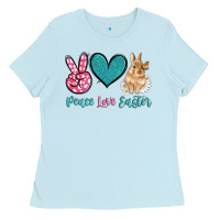 Baby Blue peace love easter with bunny and butterfly Ladies Tee - Artiststas