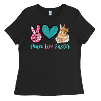 Black peace love easter with bunny and butterfly Ladies Tee - Artiststas