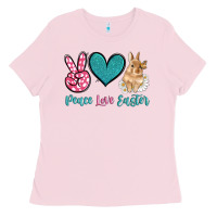 Bubblegum Pink peace love easter with bunny and butterfly Ladies Tee - Artiststas