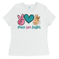 White peace love easter with bunny and butterfly Ladies Tee - Artiststas