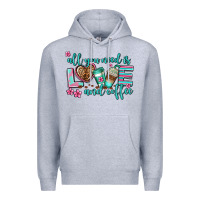 Heather Grey all you need is love and coffee Premium Hoodie - AdoDesignShop