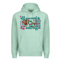 Seafoam all you need is love and coffee Premium Hoodie - AdoDesignShop