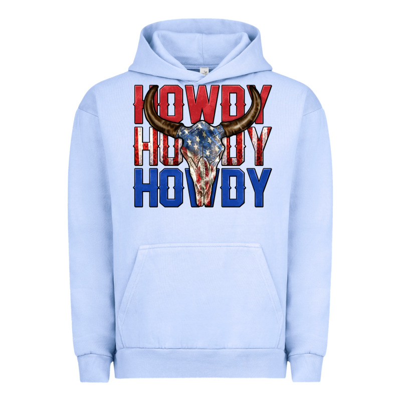 Howdy Howdy Howdy 4th Of July Bull Skull Billie Wi Urban Hoodie by texasbilliewilder | Teevron