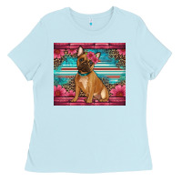 Baby Blue french bulldog floral Ladies Tee - Artiststas