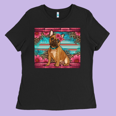 French Bulldog Floral Ladies Tee Designed By Artiststas