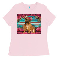 Bubblegum Pink french bulldog floral Ladies Tee - Artiststas