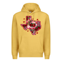 Antique Gold valentine' s day texas map with roses Premium Hoodie - RanaPortraitStore