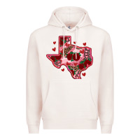 Pale Pink valentine' s day texas map with roses Premium Hoodie - RanaPortraitStore