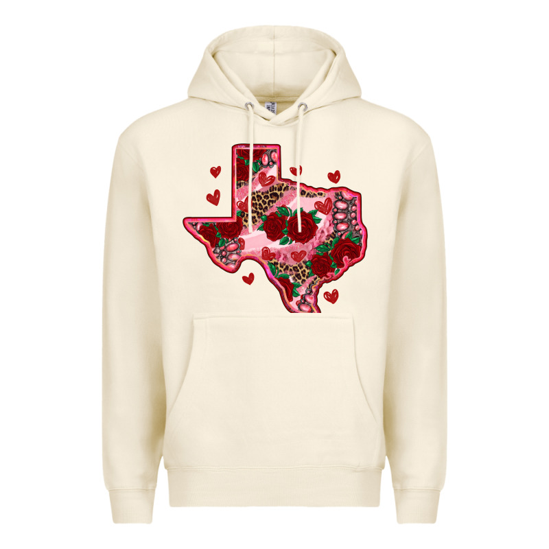 Valentine' S Day Texas Map With Roses Premium Hoodie by RanaPortraitStore | Teevron