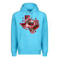 Ocean Blue valentine' s day texas map with roses Premium Hoodie - RanaPortraitStore