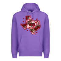 Purple valentine' s day texas map with roses Premium Hoodie - RanaPortraitStore