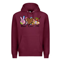 Burgundy peace love art Premium Hoodie - texasbilliewilder
