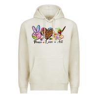 Oatmeal Heather peace love art Premium Hoodie - texasbilliewilder