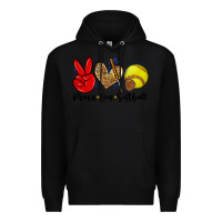 Black peace love softball Premium Hoodie - Zillion Design Studio