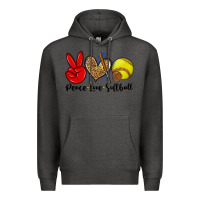 Charcoal Heather peace love softball Premium Hoodie - Zillion Design Studio