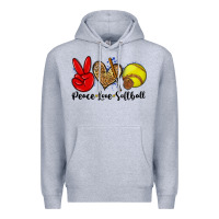 Heather Grey peace love softball Premium Hoodie - Zillion Design Studio
