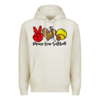 Oatmeal Heather peace love softball Premium Hoodie - Zillion Design Studio