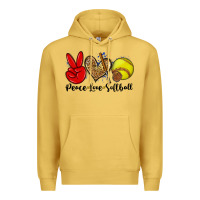 Antique Gold peace love softball Premium Hoodie - Zillion Design Studio