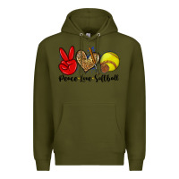 Army Green peace love softball Premium Hoodie - Zillion Design Studio