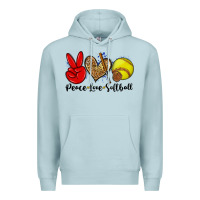 Blue Mist peace love softball Premium Hoodie - Zillion Design Studio