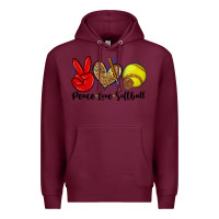 Burgundy peace love softball Premium Hoodie - Zillion Design Studio