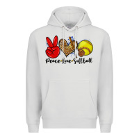 Dove Grey peace love softball Premium Hoodie - Zillion Design Studio
