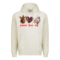 Oatmeal Heather peace love art Premium Hoodie - texasbilliewilder