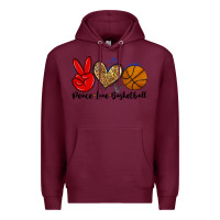 Burgundy peace love basketball Premium Hoodie - Zillion Design Studio