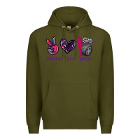 Army Green peace love race Premium Hoodie - texasbilliewilder