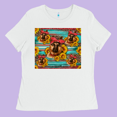 German Shepherd With Sunflowers Ladies Tee Designed By Artiststas
