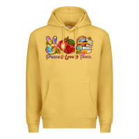 Antique Gold peace love teach Premium Hoodie - texasbilliewilder