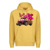 Antique Gold valentine's day pink tractor with pin heart balloons Premium Hoodie - RanaPortraitStore