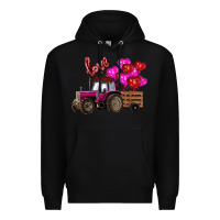 Black valentine's day pink tractor with pin heart balloons Premium Hoodie - RanaPortraitStore