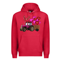 Cardinal valentine's day pink tractor with pin heart balloons Premium Hoodie - RanaPortraitStore