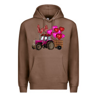 Chestnut valentine's day pink tractor with pin heart balloons Premium Hoodie - RanaPortraitStore