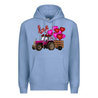 Colony Blue valentine's day pink tractor with pin heart balloons Premium Hoodie - RanaPortraitStore