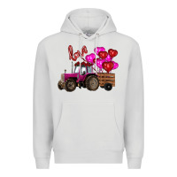 Dove Grey valentine's day pink tractor with pin heart balloons Premium Hoodie - RanaPortraitStore