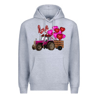 Heather Grey valentine's day pink tractor with pin heart balloons Premium Hoodie - RanaPortraitStore