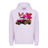 Lilac valentine's day pink tractor with pin heart balloons Premium Hoodie - RanaPortraitStore