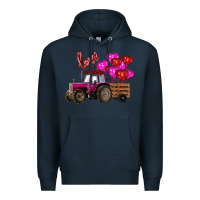 Navy valentine's day pink tractor with pin heart balloons Premium Hoodie - RanaPortraitStore