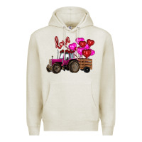 Oatmeal Heather valentine's day pink tractor with pin heart balloons Premium Hoodie - RanaPortraitStore