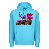 Ocean Blue valentine's day pink tractor with pin heart balloons Premium Hoodie - RanaPortraitStore